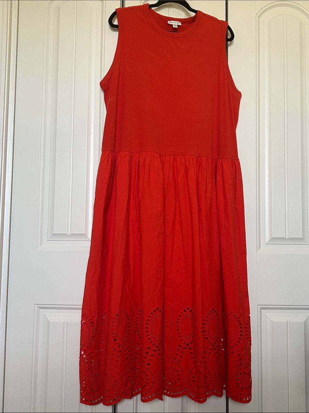 Red Sleeveless Eyelet Hem Dress